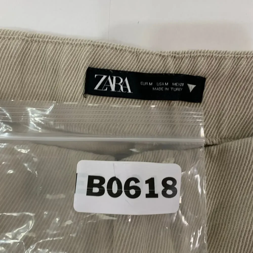 Zara M Womens Tan Wide Leg Pants Linen Cotton High Rise Normcore Pleated